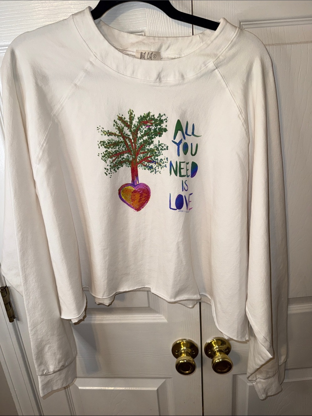 Wet Cat All You Need Is Love Tree Heart Graphic Sweatshirt - White